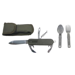 Jedilni pribor MFH Pocket Knife, OD green, fork and spoon | 44065